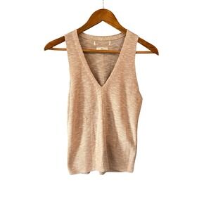 Linen V-Neck Knit Tank Top Small Neutral Space Dye Sleeveless Sweater Shell